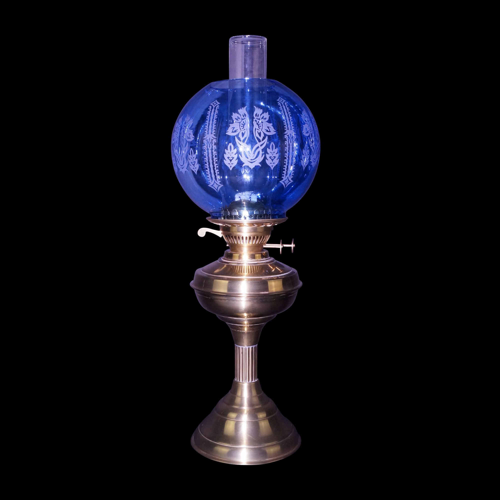 A Brass Student Oil Lamp with Duplex Burner and Chimney Old Flames Ltd