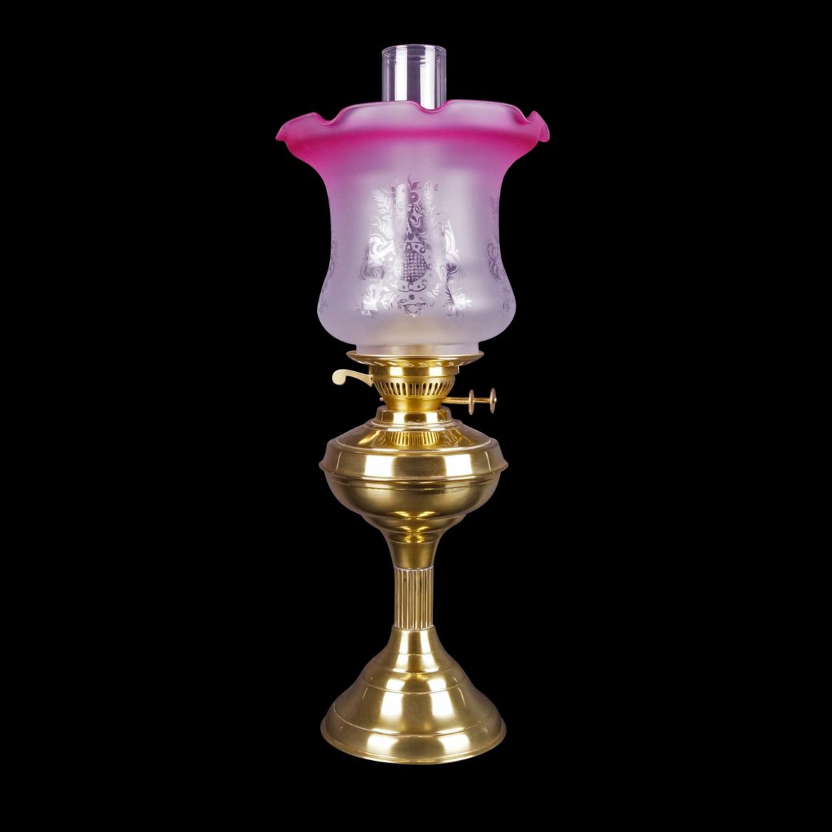 A Tulip oil lamp shade brass Regency style table lamp Old Flames Ltd