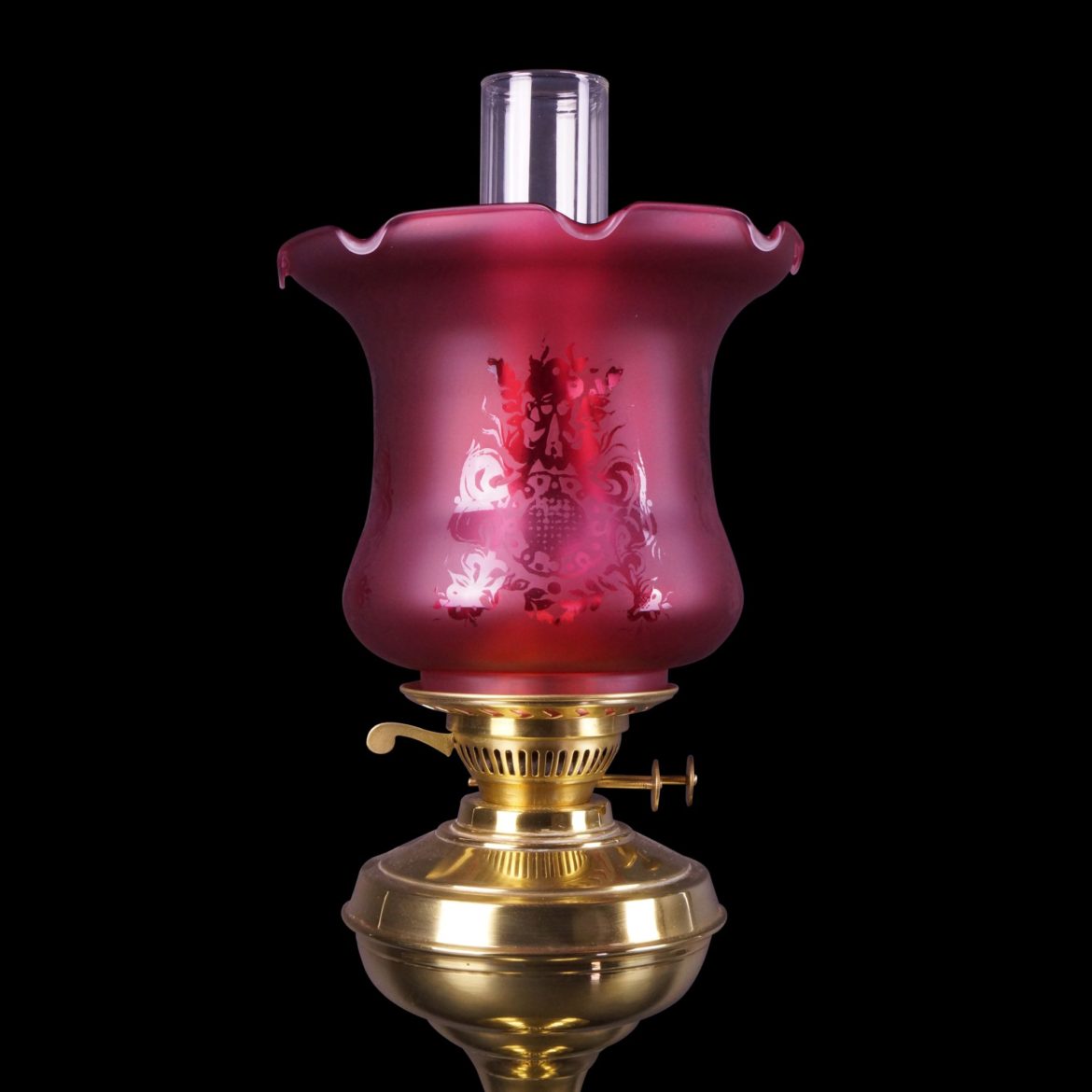 Cranberry etched tulip oil lamp shade Old Flames Ltd