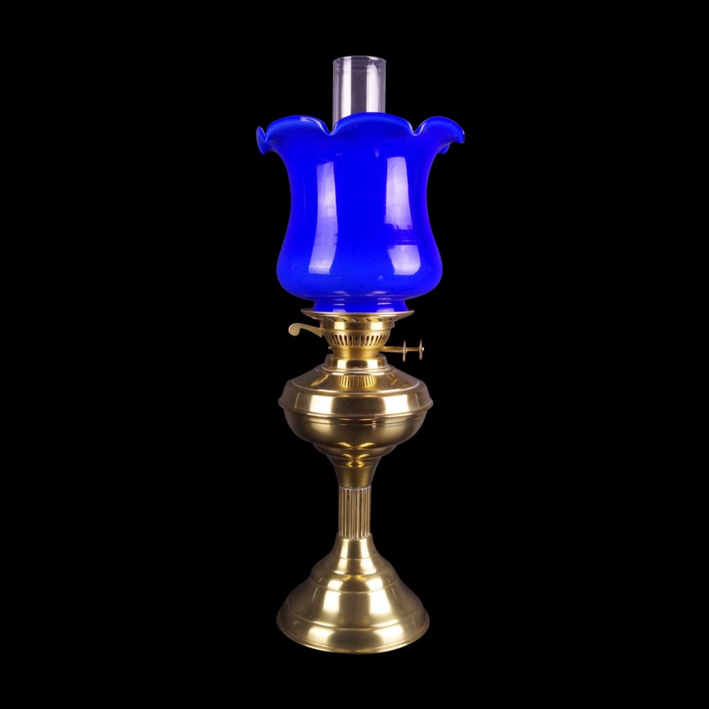 A Brass Student Oil Lamp with Duplex Burner and Chimney Old Flames Ltd