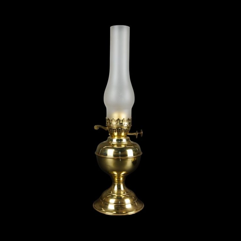 A Brass Student Oil Lamp with Duplex Burner and Chimney Old Flames Ltd