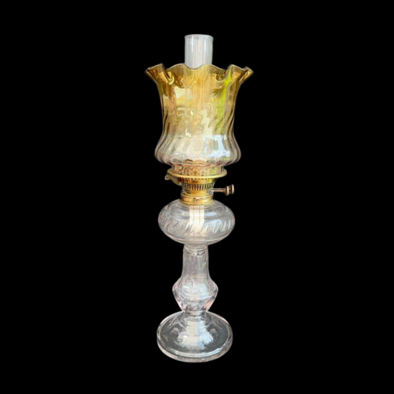 A Victorian Glass oil lamp base with later cognac to clear crystal ...